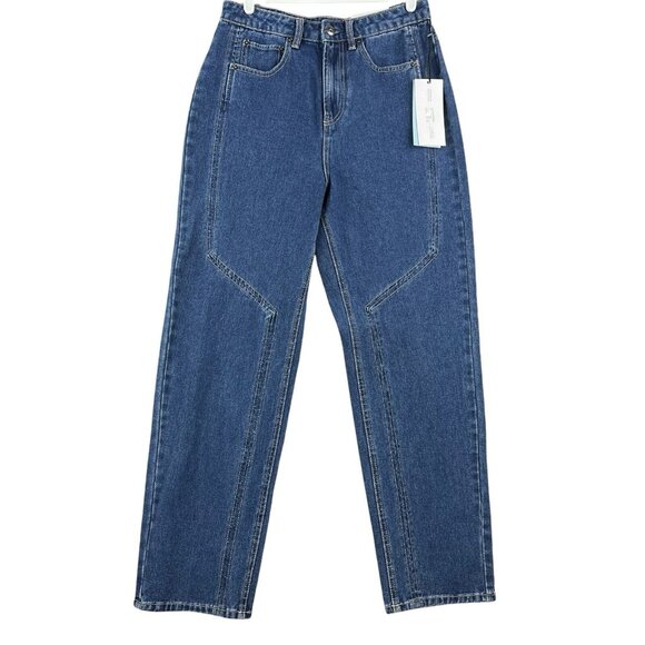 NWT Future Collective Reese Blutstein Women Blue Jeans Size 8 Straight High Rise - Picture 1 of 15